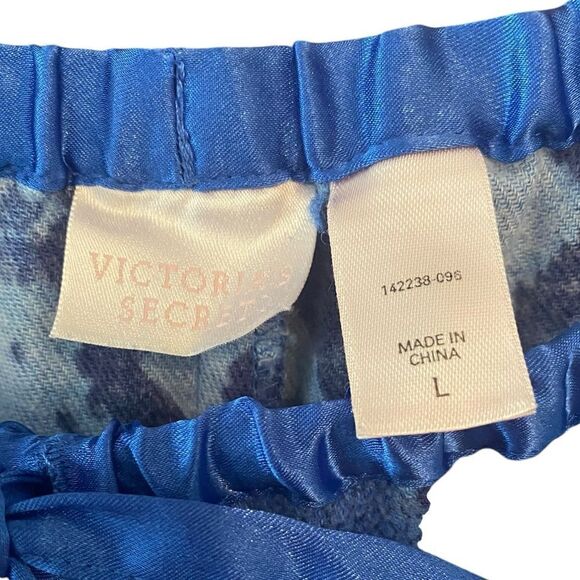 Victoria Secret Sz L Blue Snakeprint Flannel 2Piece Top Bottom Pajamas - Picture 10 of 11